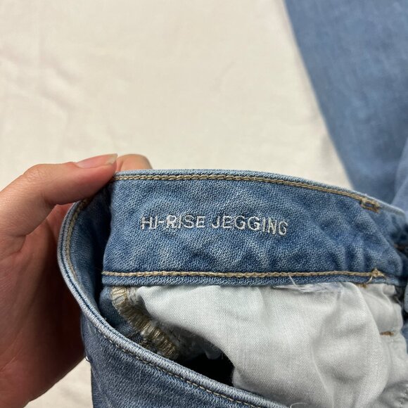 American Eagle Hi-Rise Jeggings Super Stretch Bleached Distressed Light Wash - Picture 5 of 15